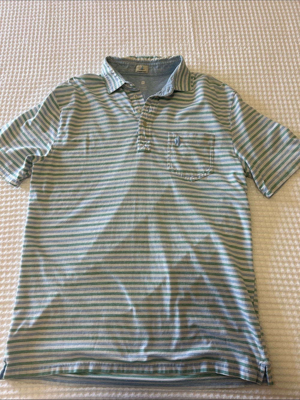 johnnie-O Light Blue, Green & White Striped Polo size M